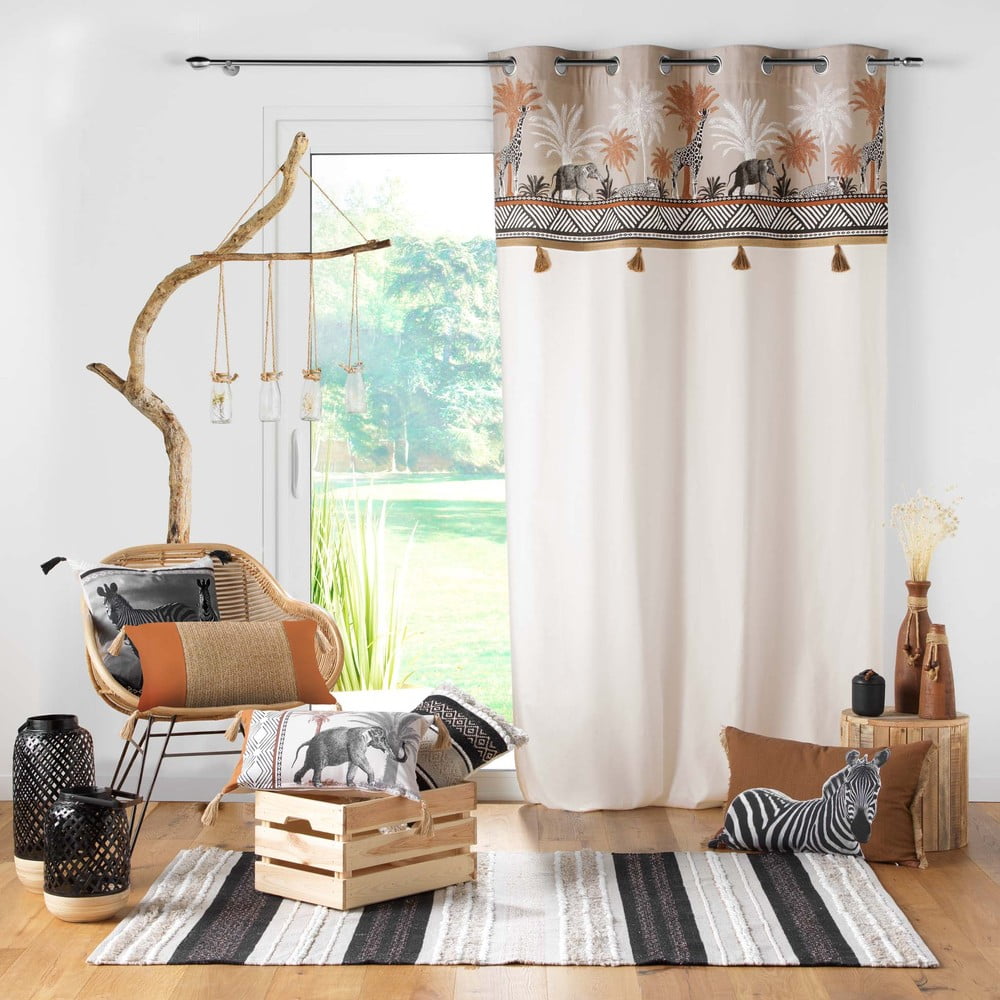 Brązowo-naturalna bawełniana zasłona 140x240 cm Kenya Lodge – douceur d'intérieur (zdjęcie 3)