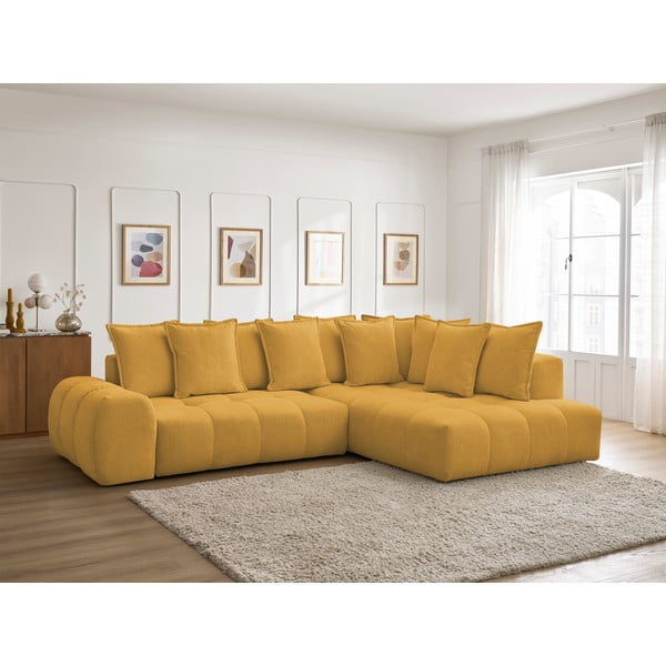 Musztardowy rozkładany/ze schowkiem narożnik z tkaniny szenilowej (prawostronny/w kształcie litery L) Everest – Bobochic Paris-image-1