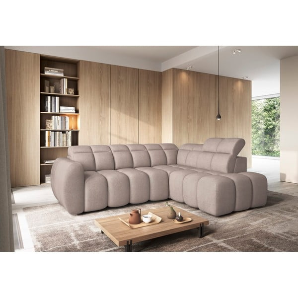 Jasnobrązowy rozkładany/ze schowkiem narożnik z materiału bouclé (prawostronny/w kształcie litery L) Falconn – ELTAP-image-1