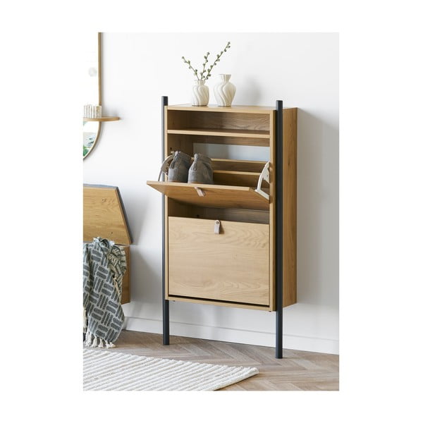 Uchylna szafka na buty w dekorze dębu w naturalnym kolorze 62x118x26 cm Barco – House Nordic-image-1