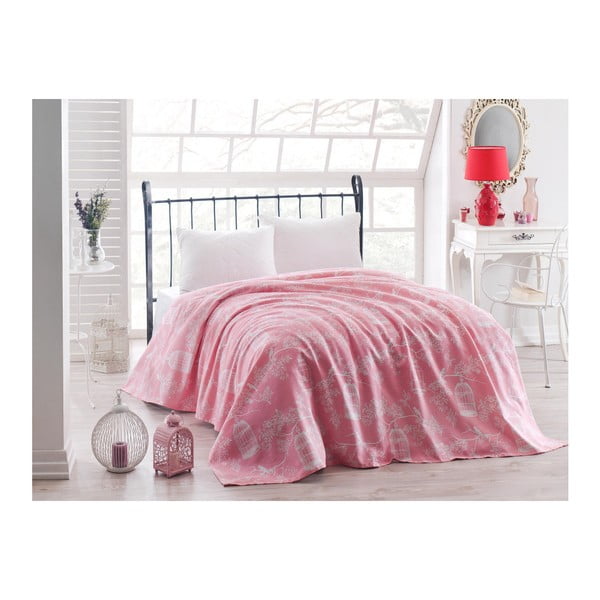 Różowa lekka narzuta na łóżko Samyel, 200x235 cm