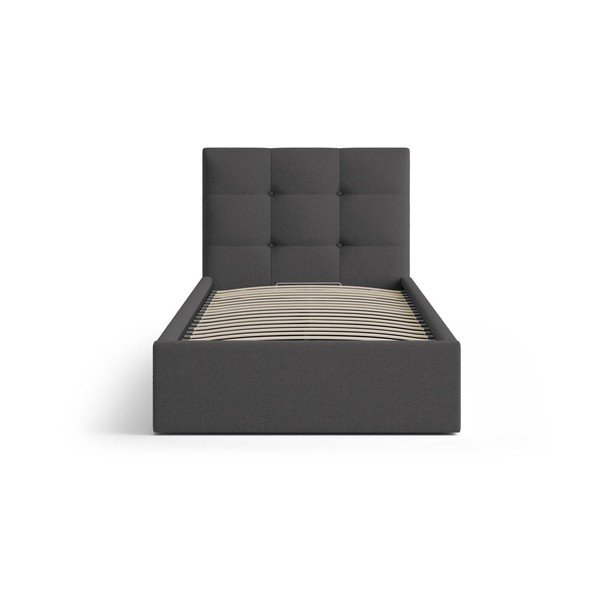 Antracytowe tapicerowane łóżko jednoosobowe ze schowkiem i stelażem 90x200 cm Phaedra – Micadoni -image-3