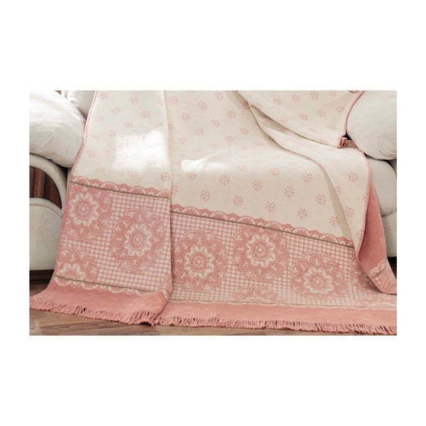 Biało-różowy koc z domieszką bawełny Aksu Sweety, 200x150 cm