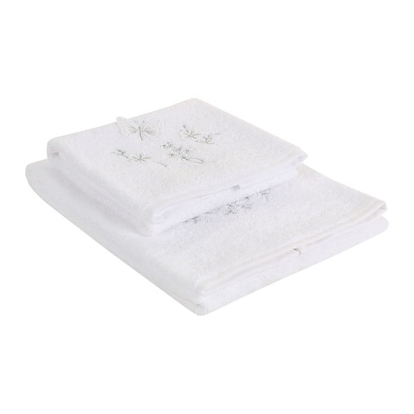 Zestaw 2 białych ręczników Kelebek, 40x60 cm i 50x100 cm