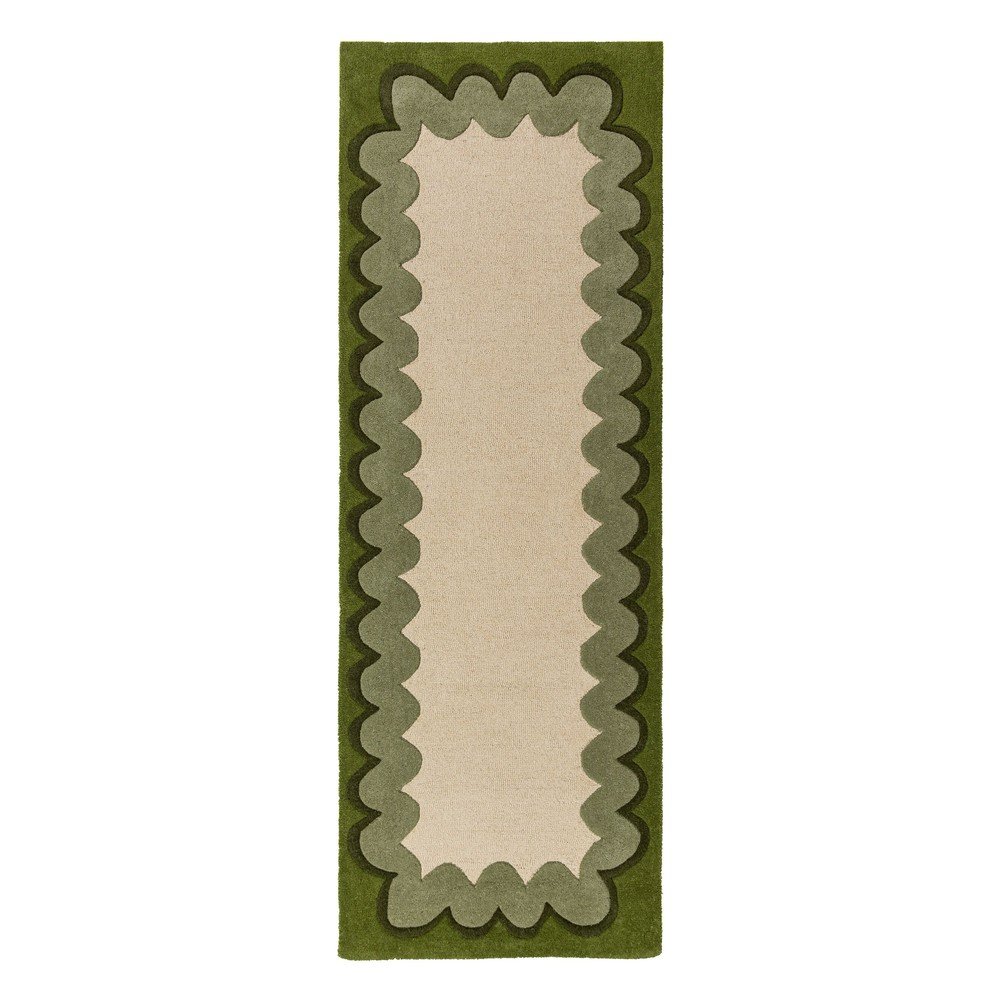 Zielony/w naturalnym kolorze wełniany chodnik tkany ręcznie 80x230 cm Wiggle Wool – Flair Rugs