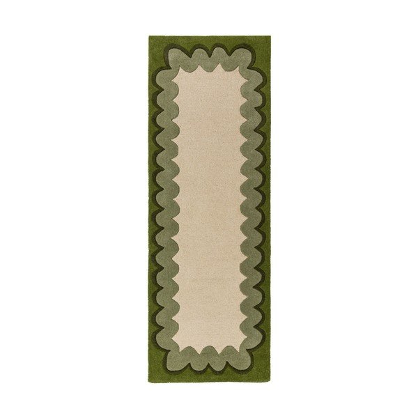 Zielony/w naturalnym kolorze wełniany chodnik tkany ręcznie 80x230 cm Wiggle Wool – Flair Rugs