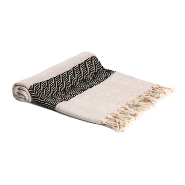Czarno-biały ręcznik kąpielowy tkany ręcznie Ivy's Elmas, 100x180 cm