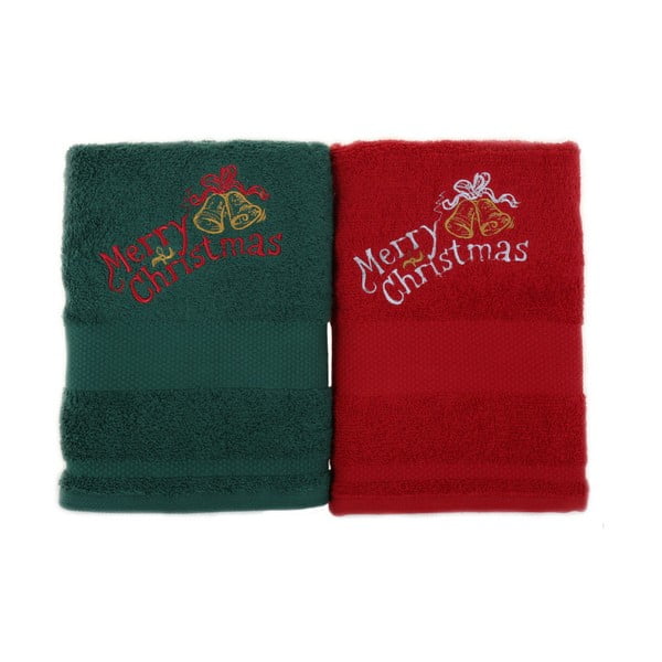 Zestaw 2 ręczników Merry Christmas Red&Green, 50x100 cm