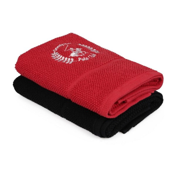 Zestaw czerwonego i czarnego ręcznika Beverly Hills Polo Club, 100x50 cm