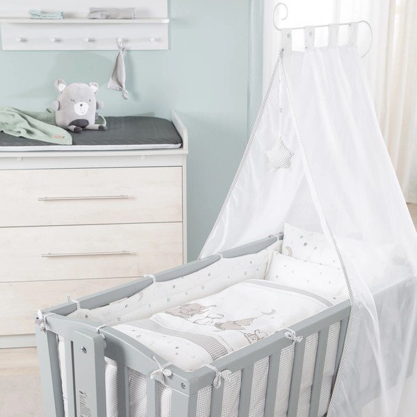 Szara kołyska na kółkach z baldachimem 40x90 cm Strenenzauber – Roba-image-3