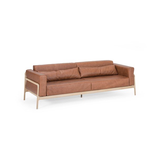 Karmelowa sofa z bawolej skóry z konstrukcją z litego drewna dębowego Gazzda Fawn, 240 cm-image-3