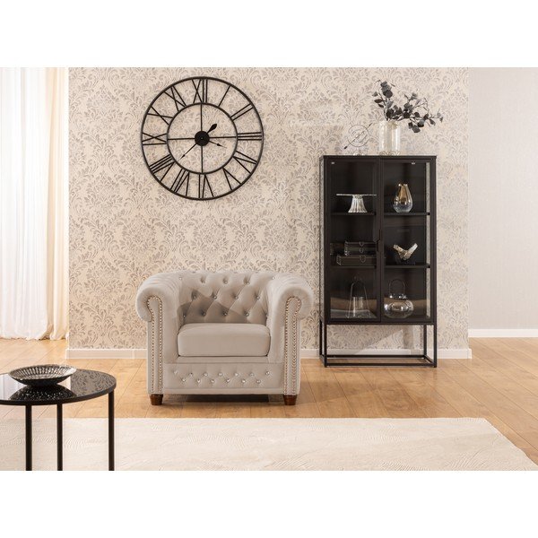 Beżowy aksamitny fotel typu chesterfield York Blik – Ropez-image-1