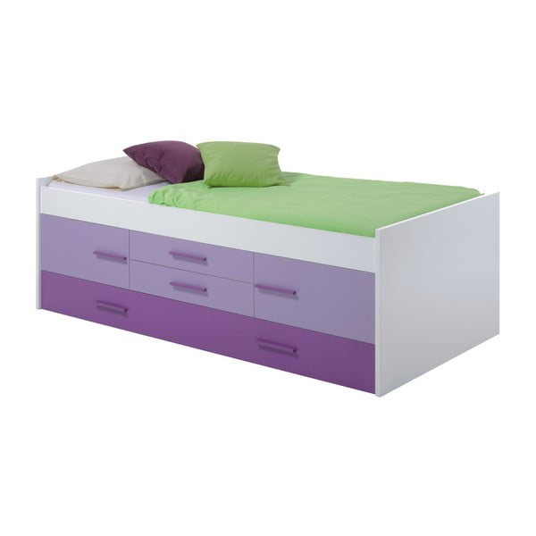 Fioletowo-białe łóżko ze schowkiem 13Casa Hugo, 90x200 cm
