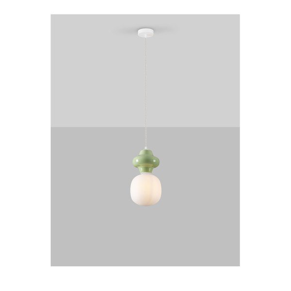 Biała/jasnozielona lampa wisząca ceramiczna ze szklanym kloszem ø 18 cm Clio – Nova Luce-image-2