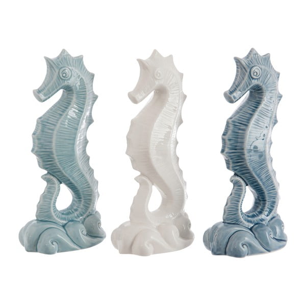 Zestaw 3 dekoracji ceramicznych Seahorse Blue, 11x7x23 cm