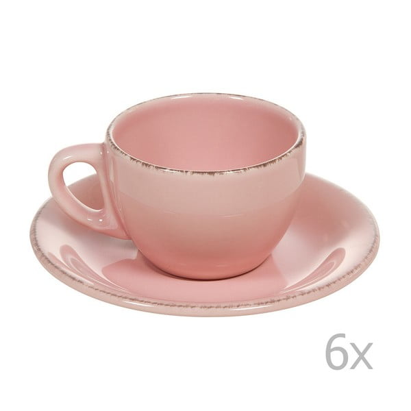 Zestaw 6 różowych filiżanek i spodków ceramicznych Santiago Pons