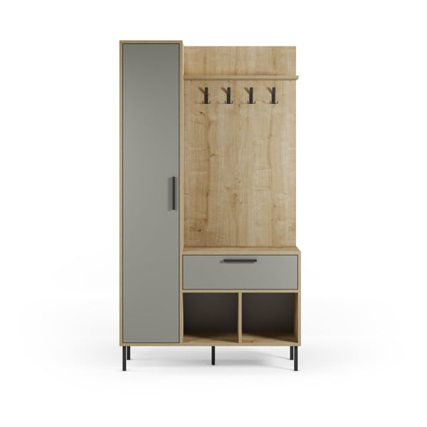 Zielono-naturalny zestaw do przedpokoju w dekorze dębu 108x195x35 cm Heidy – Marckeric