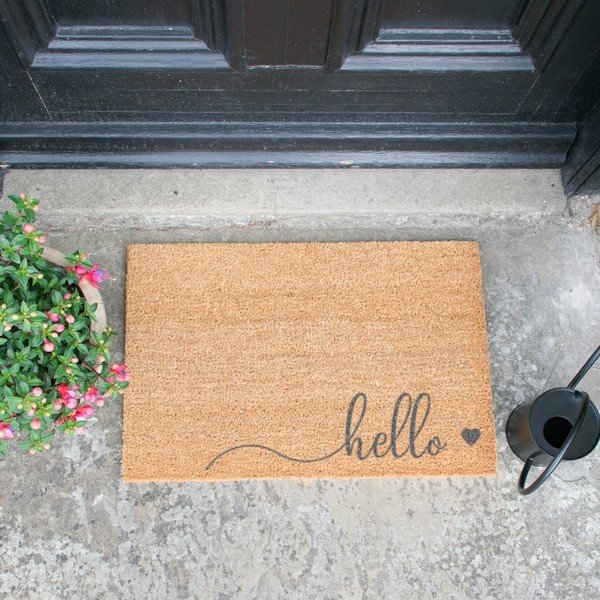 Szara wycieraczka z naturalnego włókna kokosowego Artsy Doormats Hello Scribble, 40x60 cm-image-1