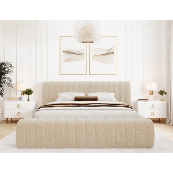 Beżowe tapicerowane łóżko dwuosobowe ze schowkiem ze stelażem 140x200 cm Carilla – ELTAP-image-4
