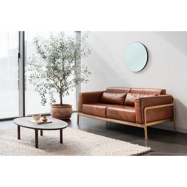 Brązowy stolik z litego drewna dębowego 65x120 cm Mu – Gazzda-image-1