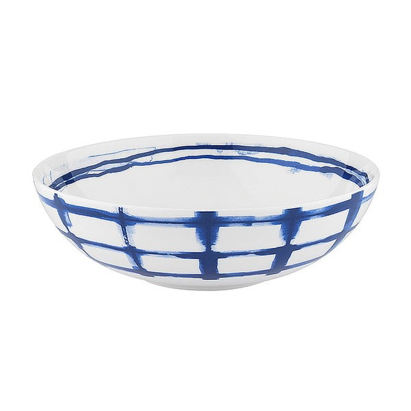 Niebiesko-biały głęboki talerz porcelanowy Santiago Pons Grid, ⌀ 19 cm 