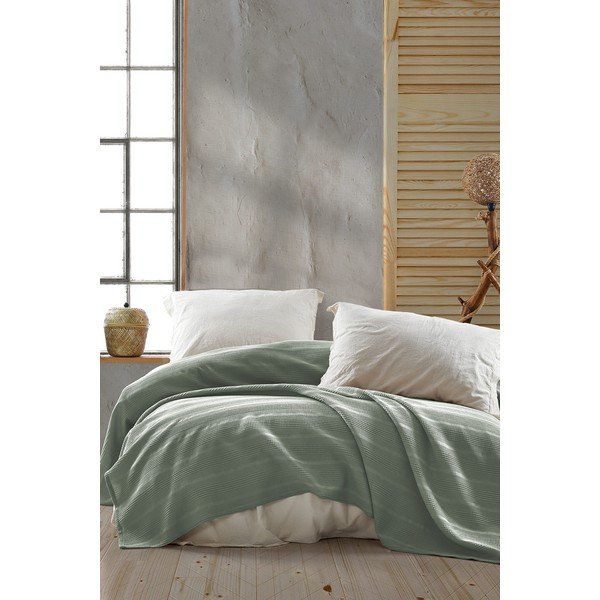 Zielona bawełniana narzuta na łóżko dwuosobowe 220x235 cm Leona – Mijolnir-image-1