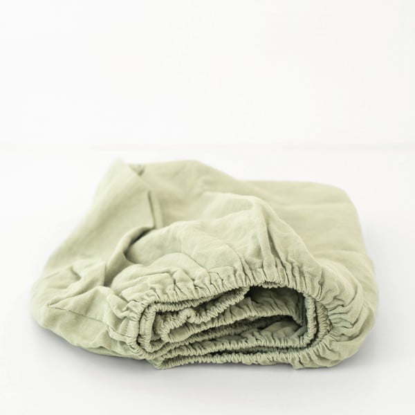 Dziecięce zielone lniane prześcieradło Linen Tales Nature, 60x120 cm