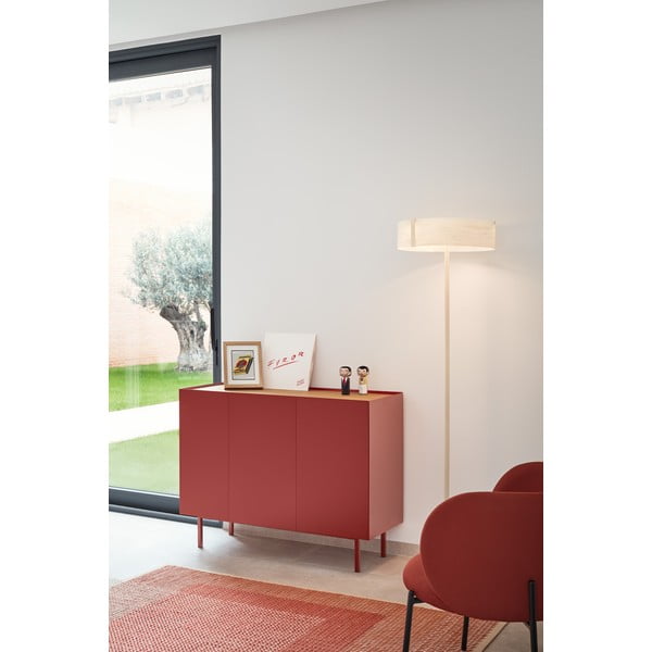 Czerwona niska komoda w dekorze dębu 110x85 cm Arista – Teulat-image-1