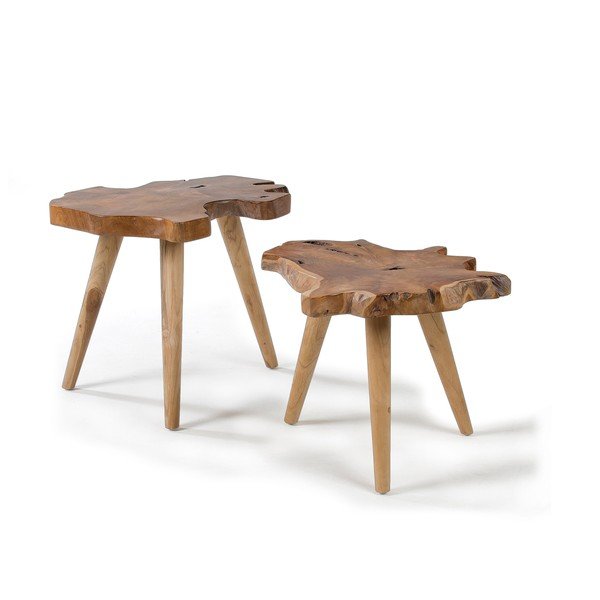 Stoliki zestaw z litego drewna tekowego 2 szt. 50x60 cm Hattie – Kave Home