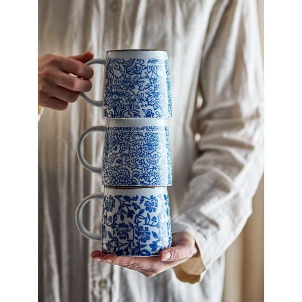 Biało-niebieskie kamionkowe kubki zestaw 3 szt. Molly – Bloomingville-image-1