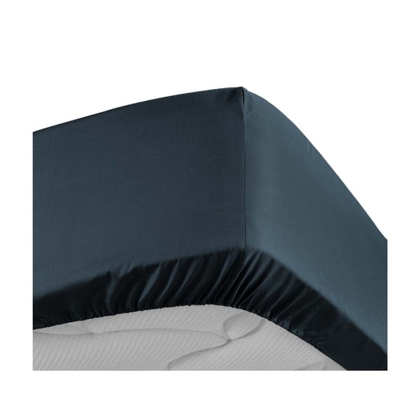 Ciemnoniebieskie prześcieradło z perkalu bawełnianego z gumką 160x200 cm Percaline – douceur d'intérieur-image-3