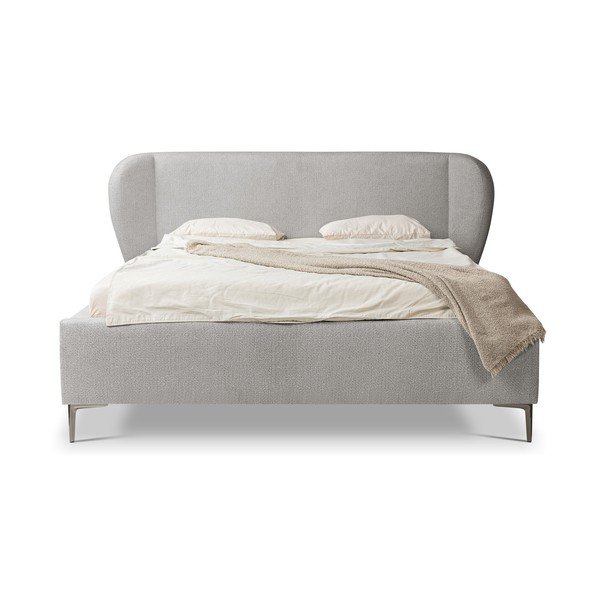 Jasnoszare tapicerowane łóżko dwuosobowe ze stelażem 180x200 cm Makana – Makamii-image-2