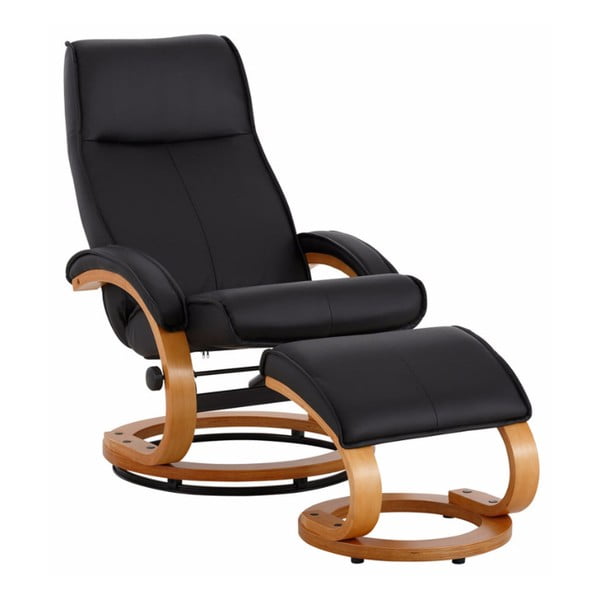 Czarny fotel regulowany z podnóżkiem z obiciem ze skóry ekologicznej Støraa Rika