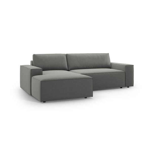 Jasnoszary aksamitny rozkładany/ze schowkiem narożnik (lewostronny/z szezlongiem) Jodie – Micadoni -image-2