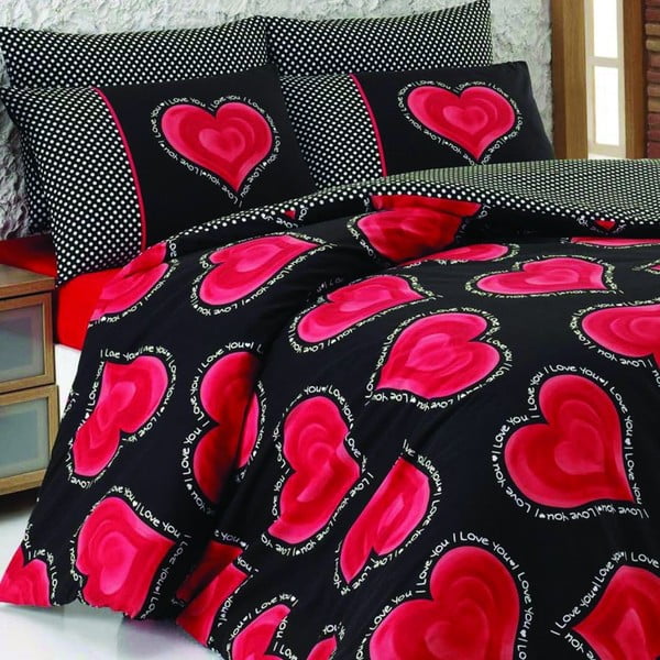 Pościel bawełniana z prześcieradłem Hearts, 200x220 cm