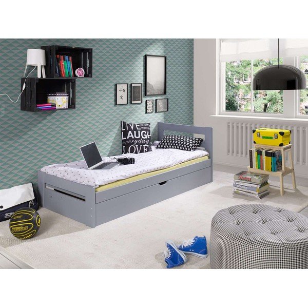Szare łóżko dziecięce z drewna sosnowego ze schowkiem 90x200 cm Nela – Lano Meble-image-1