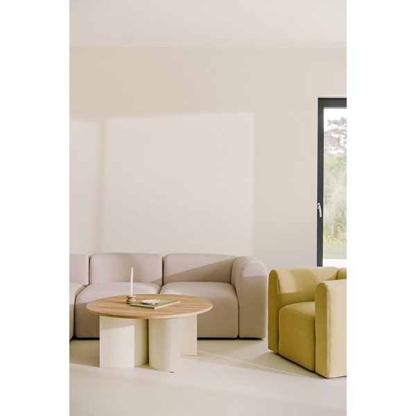 Kremowo-naturalny okrągły stolik z blatem w dekorze jesionu ø 95 cm Gavo – noo.ma-image-2