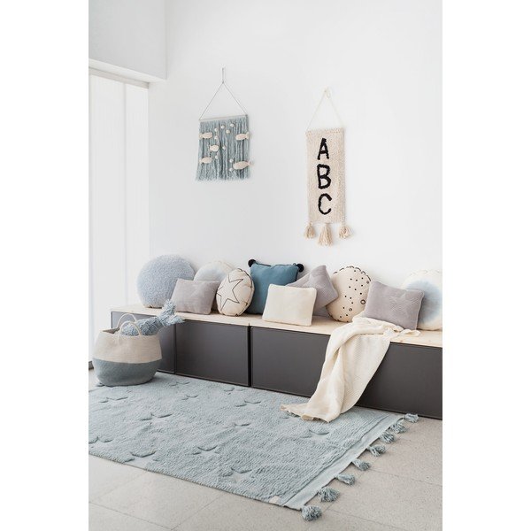 Niebieski bawełniany dywan dziecięcy tkany ręcznie odpowiedni do prania 120x175 cm Hippy Stars Aqua – Lorena Canals-image-1
