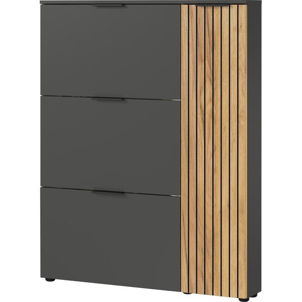 Antracytowo-naturalna uchylna szafka na buty w dekorze dębu 101x129x19 cm Gibisa – Germania