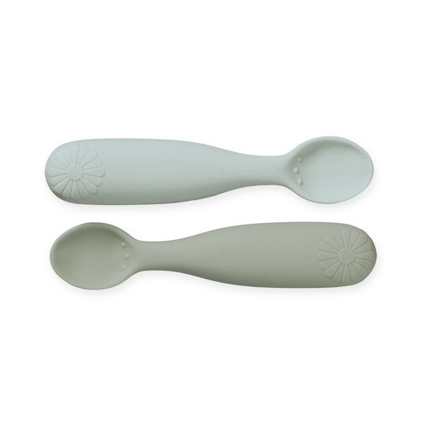 Łyżeczki dla dzieci z silikonu w kolorze khaki/jasnoniebieskie zestaw 2 szt. Olive Mix – Cam Cam Copenhagen