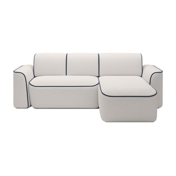 Niebieski/kremowy narożnik z materiału bouclé (prawostronny/z szezlongiem) Ume – ELTAP