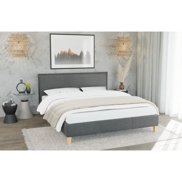 Ciemnoszare tapicerowane łóżko dwuosobowe ze stelażem 160x200 cm Tina – Ropez-image-3