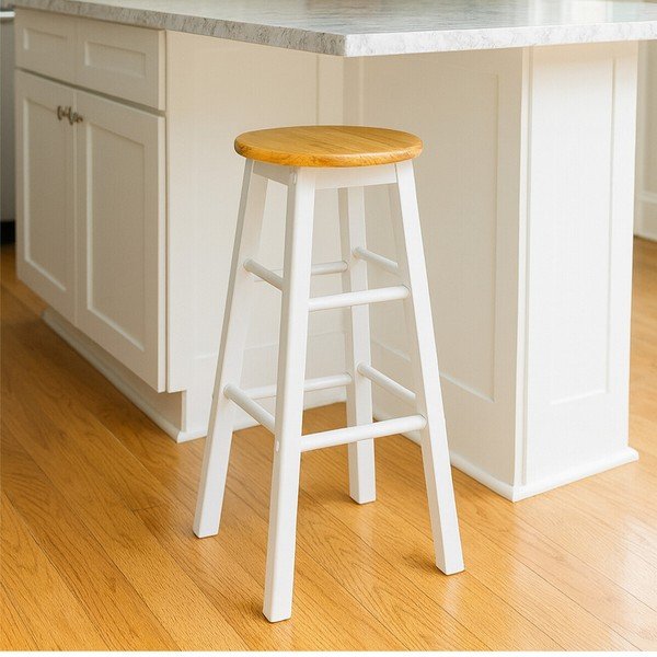 Biały/w naturalnym kolorze hoker z litego drewna kauczukowego (wysokość siedziska 74 cm) Chester – Premier Housewares-image-3