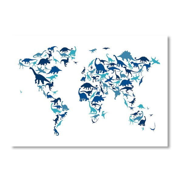 Plakat z niebieską mapą świata Americanflat Dinosaur, 60x42 cm