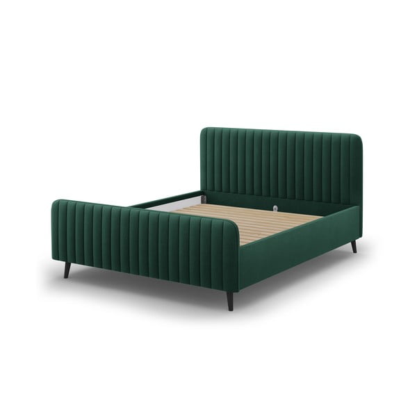 Zielone tapicerowane łóżko dwuosobowe ze stelażem 160x200 cm Lily – Micadoni Home