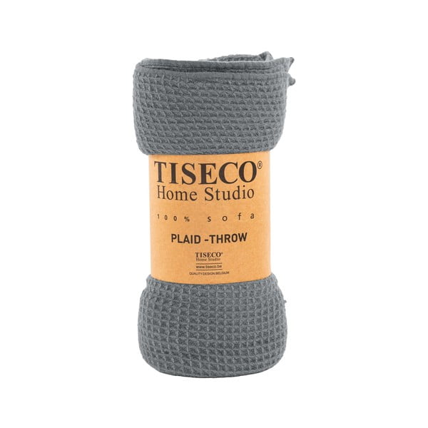 Szara narzuta Tiseco Home Studio Mini Waffle, 130x170 cm