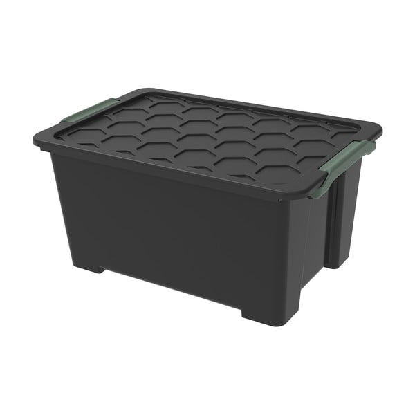 Czarny błyszczący pojemnik plastikowy z pokrywką Evo Safe − Rotho