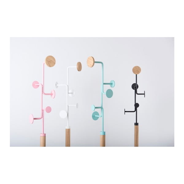 Wieszak stojący z litego drewna dębowego z różowym elementem Gazzda Hook-image-1