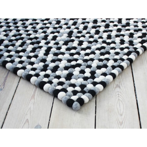 Czarno-biały wełniany dywan kulkowy Wooldot Ball Rugs, 100x150 cm