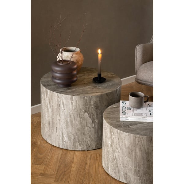 Szare okrągłe stoliki w dekorze kamienia zestaw 2 szt. ø 58 cm Dice – Actona-image-1